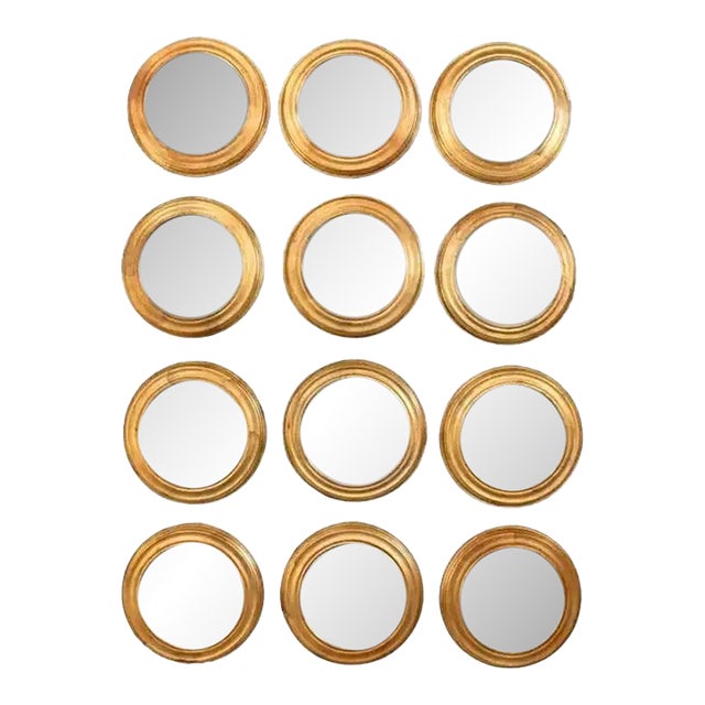 Set of 12 Vintage Round Gilt Italian Mirrors For Sale