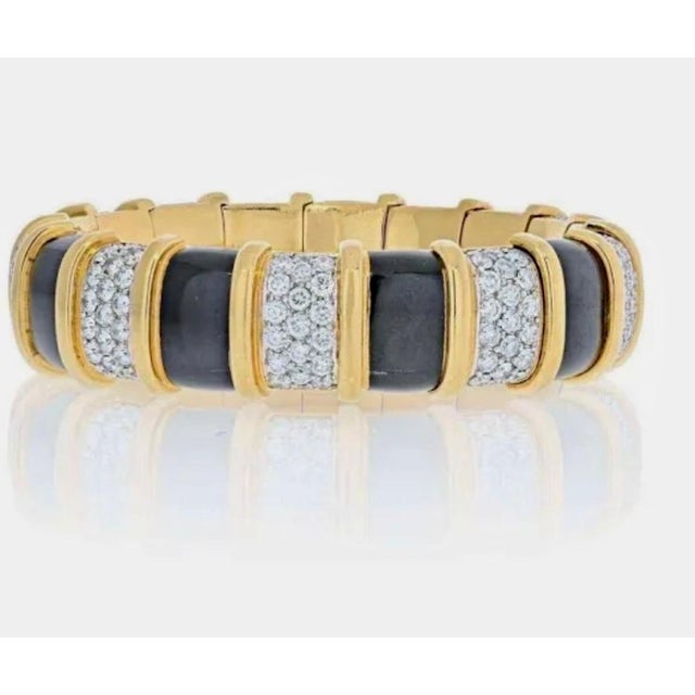 Modern Tiffany & Co.Platinum & 18k Yellow Gold Schlumberger Paillonne Diamond Bangle For Sale - Image 3 of 8