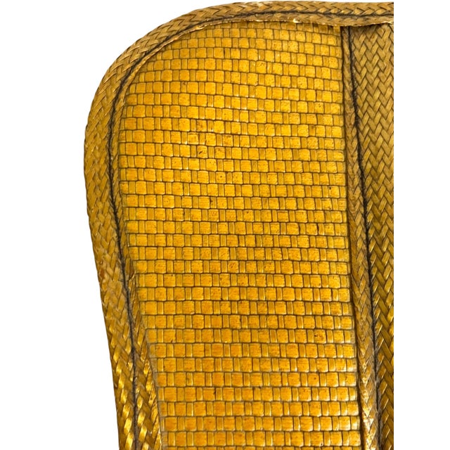 Wood Vintage Woven Rattan Hand Fan With Carved Wooden Handle For Sale - Image 7 of 7