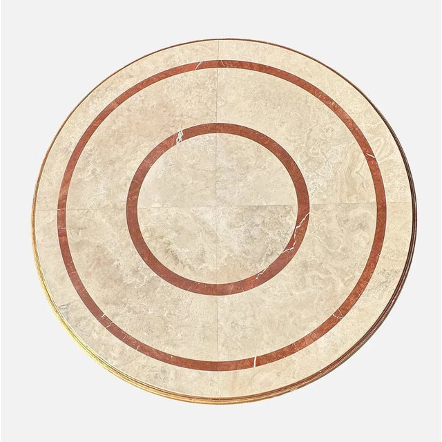 Italian 1960s Large 82" Round Italian Inlaid Rouge & Carrera Marble & Carved Gilt Wood Center Table Perfect for Hotel Lobby For Sale - Image 3 of 7