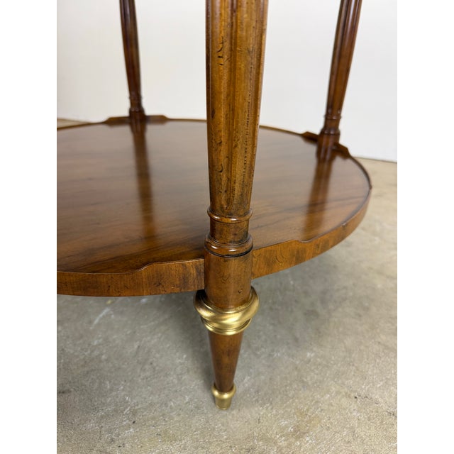 Baker Furniture Company Vintage Baker Furniture French Regency Louis XVI Style Burled Walnut & Brass Two-Tier Round Side Table For Sale - Image 4 of 12