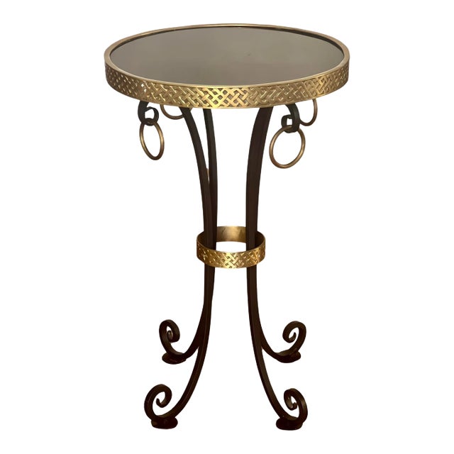 20th Century Iron and Brass Gueridon With Black Granite Top For Sale