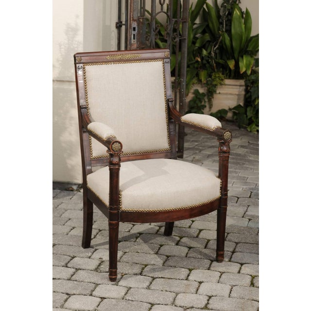 19th Century English 19th Century Empire Revival Upholstered Armchairs with Palmettes For Sale - Image 5 of 10