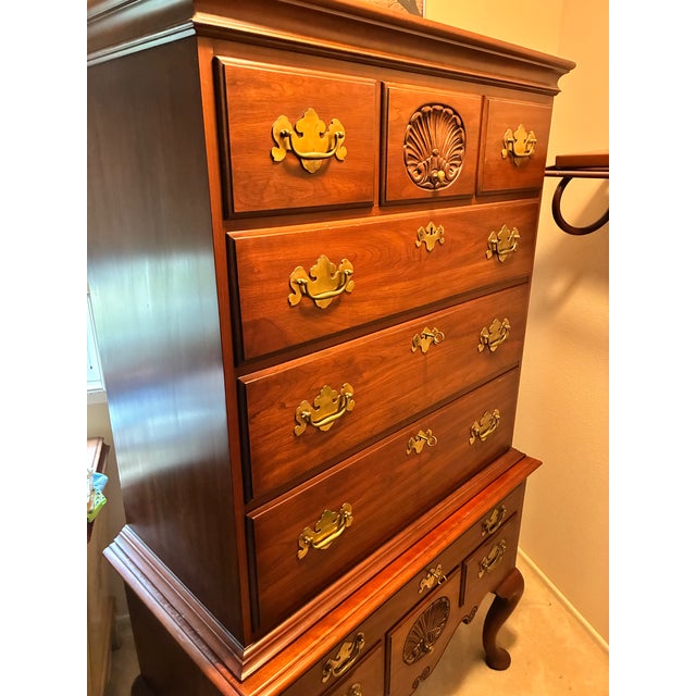 Queen Anne Henkel Harris Wild Cherry Highboy Dresser For Sale - Image 3 of 6