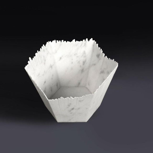 Drap a hexagonal decorative bowl in white carrara marble by bufalini marmi dimensions: d 18 x w 18 x h 11 cm. Materials:...