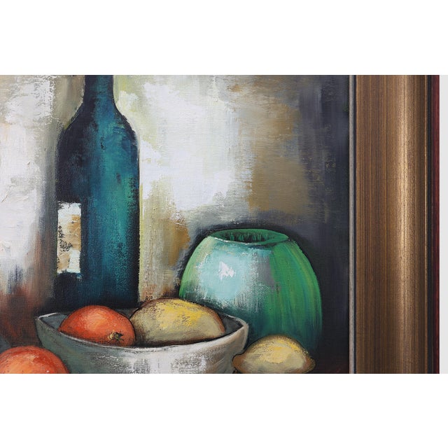1960s A. De Man, Still Life with Bottle and Fruit, 1960, Oil Painting on Canvas, Framed For Sale - Image 5 of 11