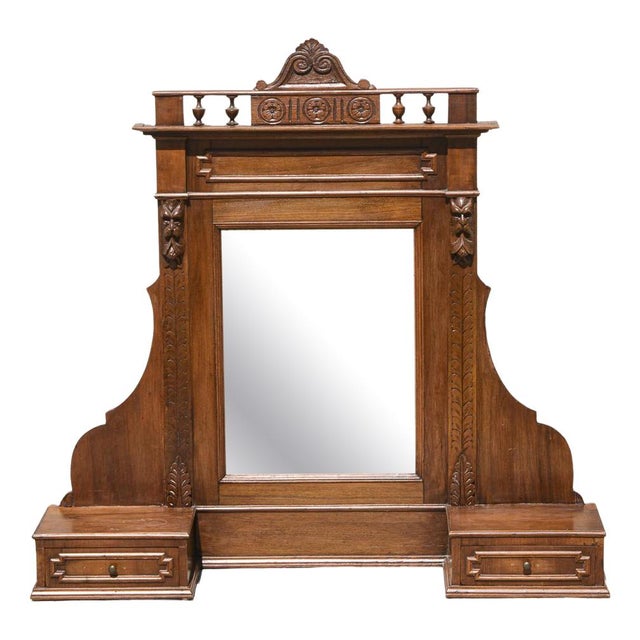 Late-19th Century Italian Veneered Walnut Stand Mirror with Drawers & Selvage For Sale - Image 10 of 10