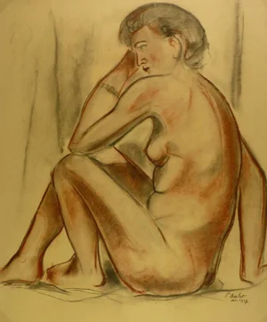 P. Balet, Nude Female in Charcoal