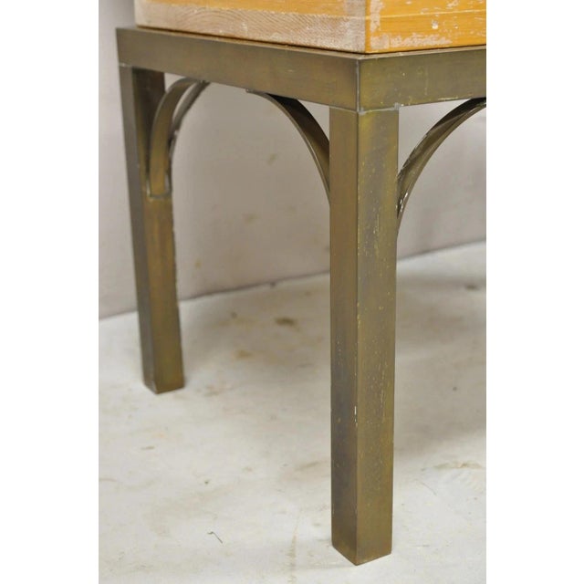 Vintage Small Campaign Style Trunk Chest on Brass Base Accent Side Table For Sale - Image 4 of 12