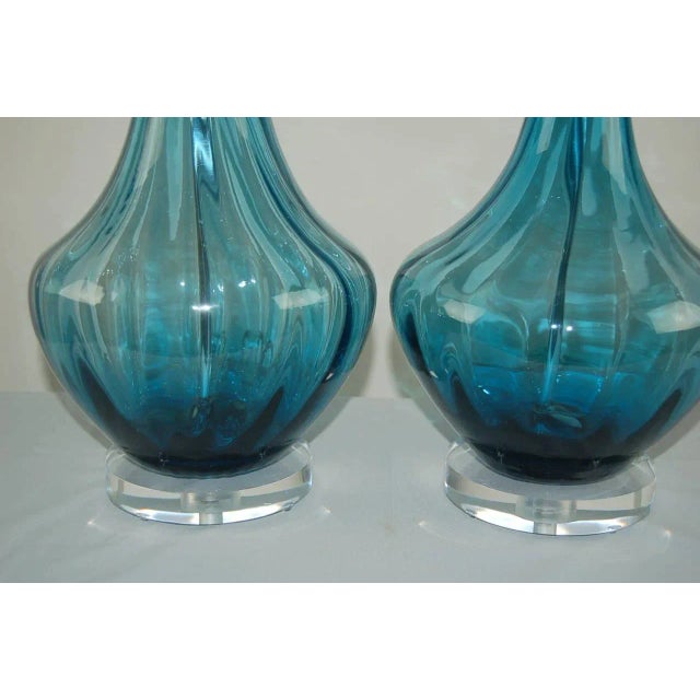 Mid-Century Modern Vintage Murano Glass Petticoat Lamps Blue For Sale - Image 3 of 11