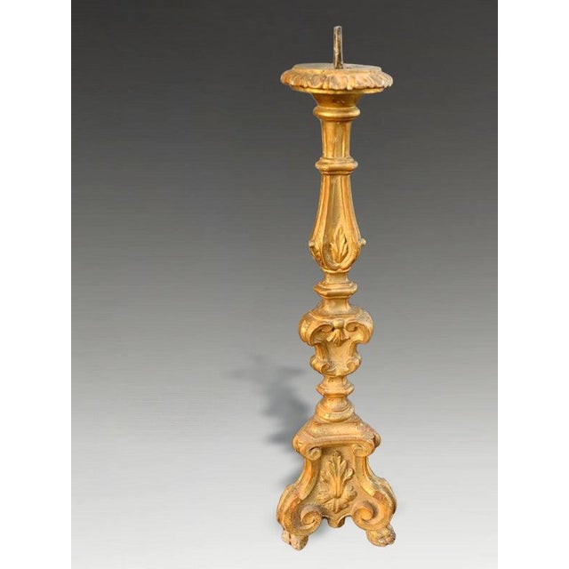 18th Century Italian Baroque Giltwood Religious Ecclesiastical Candle Stand For Sale - Image 4 of 10