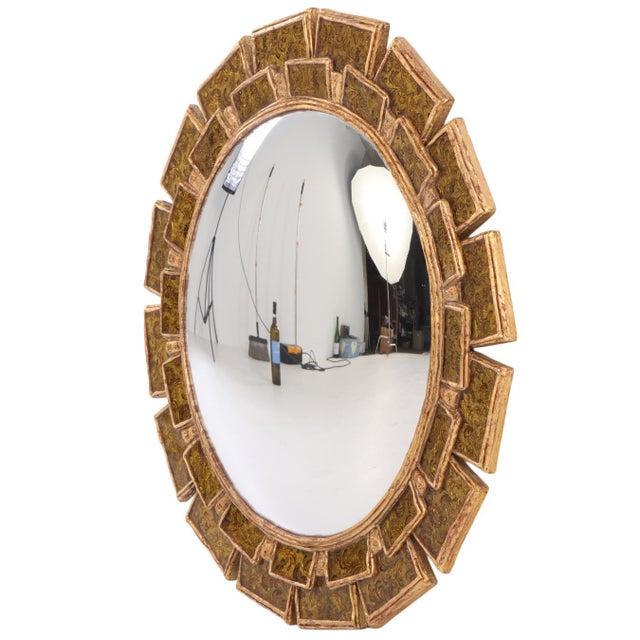 Contemporary A Yellow Glass and Resin Convex Mirror, in the Manner of Line Vautrin. Contemporary. For Sale - Image 3 of 7