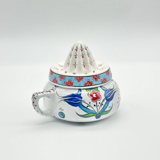 Handmade Ceramic Decorative Lemon Juicer Sculpture – Hand-Painted Iznik Tulips – Kitchen Shelf Decor Accent (Not Food Safe) For Sale - Image 13 of 13