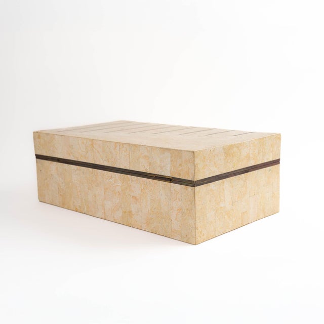 1980s Vintage Maitland Smith Tessellated Stone Jewelry Box With Brass Inlay For Sale - Image 5 of 12