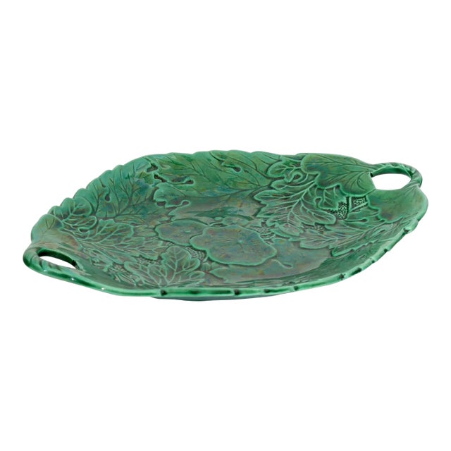 Antique English Green Majolica Serving Dish For Sale