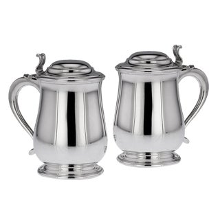Italian Silver Lidded Tankards, 1890s, Set of 2 For Sale