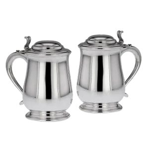 Italian Silver Lidded Tankards, 1890s, Set of 2