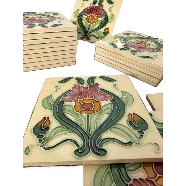 1990s German Embossed Art Nouveau Style Art Tiles - Set of 20 | Chairish