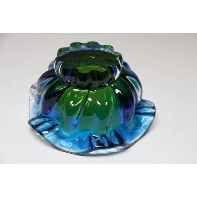 Glass Vintage Italian Blue and Green Art Glass Ashtray / Decorative Footed Bowl For Sale - Image 7 of 12