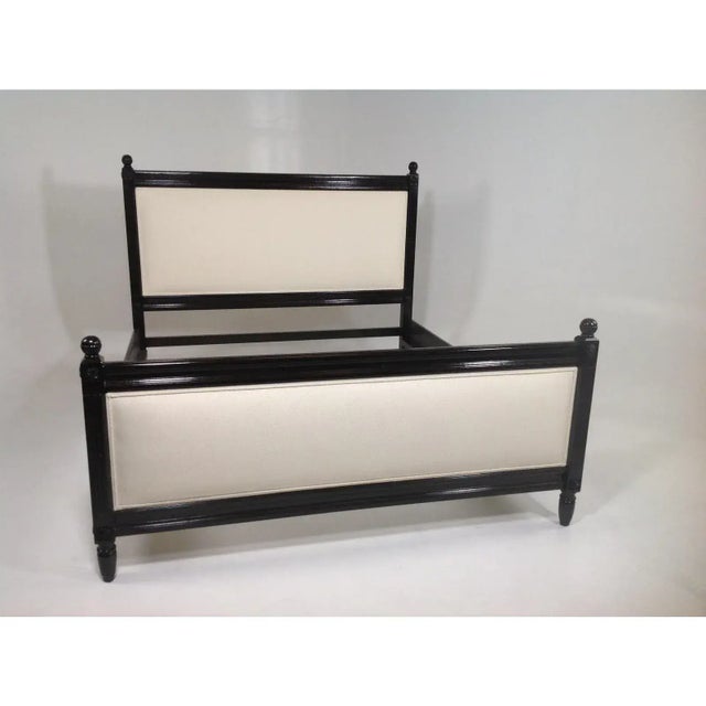 Modern Cream Chenille Upholstered Cal King Size Bedframe For Sale - Image 4 of 5