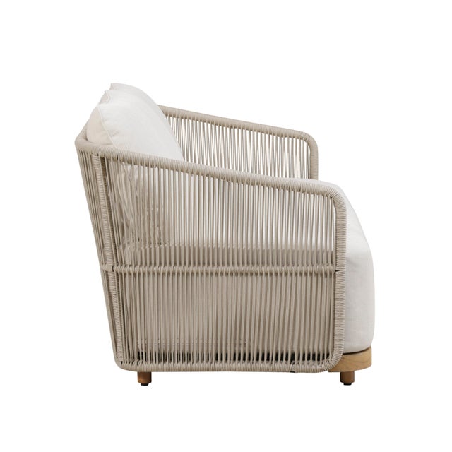 Alpine Teak Wood Outdoor Loveseat With Gray Rope Design For Sale - Image 10 of 15