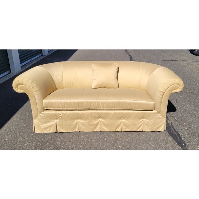 Beautiful Custom Made Sofa in a Safron Color Light Gold Fabric For Sale - Image 10 of 12