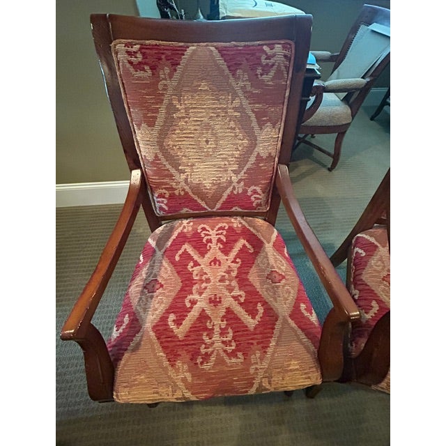 Brown Pair of French Wood Framed Upholstered Dining Chairs For Sale - Image 8 of 9