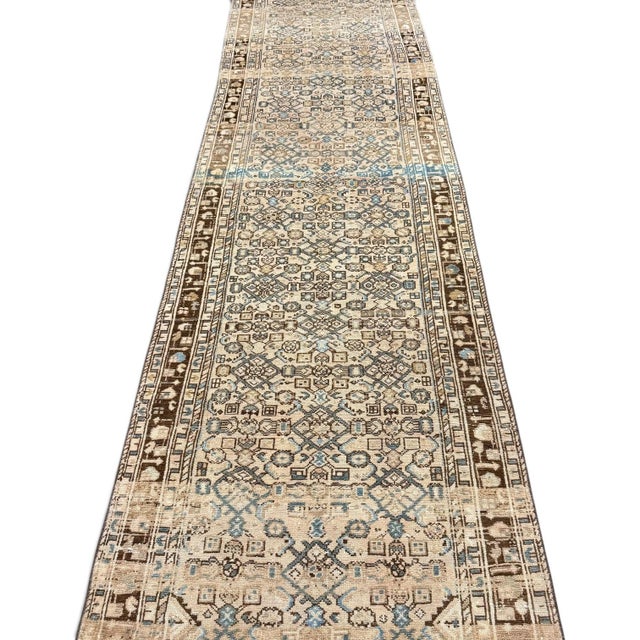 Antique Malayer-Style Runner 3x13 | Warm Beige, Soft Gray & Brown For Sale - Image 4 of 4