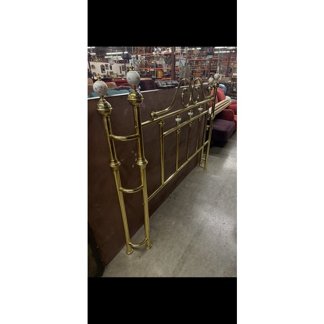 1980s Brass Porcelain Hand Painted Queen Headboard For Sale In Austin - Image 6 of 6