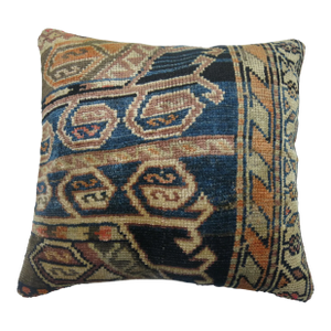 Antique Persian Blue Orange Accent Oriental Rug Pillow