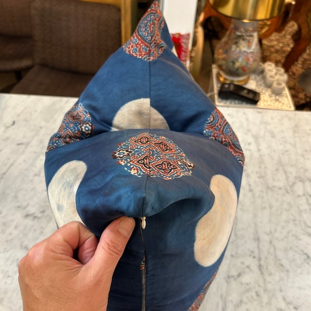 Textile Alamwar Natural Hand Dyed Indigo Pillow With New Feather Down Insert For Sale - Image 7 of 8