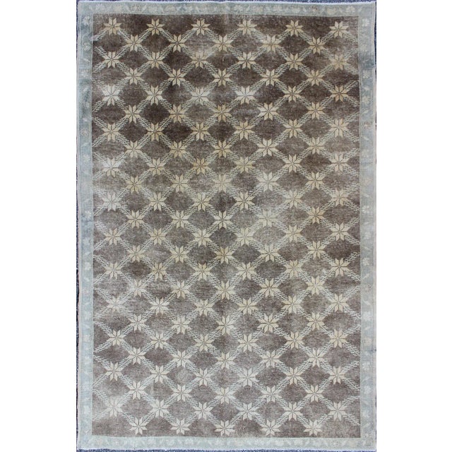 Textile Brown Midcentury Vintage Turkish Oushak Rug With Floral / Star Lattice Pattern For Sale - Image 7 of 7