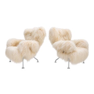 PL19 Lounge Chairs in Mongolian Ivory Wool by Franco Albini for Cassina, 1970, Set of 2 For Sale