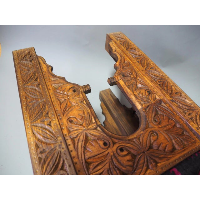 Vintage Hand-Carved Wooden Stoll Chair, Afghanistan For Sale - Image 9 of 12