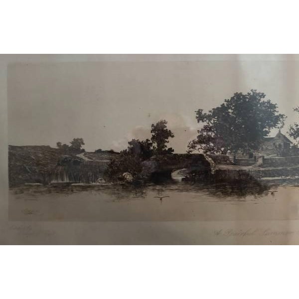 Antique Ernest C. Rost Etching - "A Peaceful Summer Eve" - Signed Frame Outer Dimensions: 32 1/4" x 18 1/4" Etching...