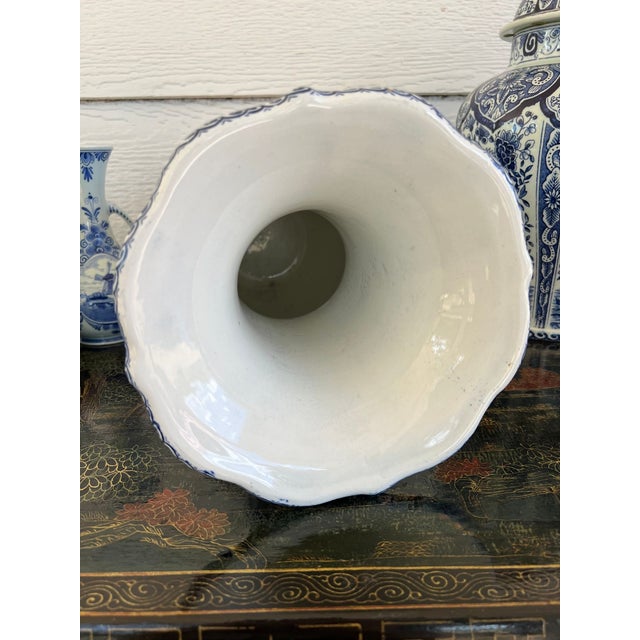 Vintage Large Delft Trumpet Vase Blue and White Floral Boch Royal Sphinx Urn For Sale - Image 15 of 18