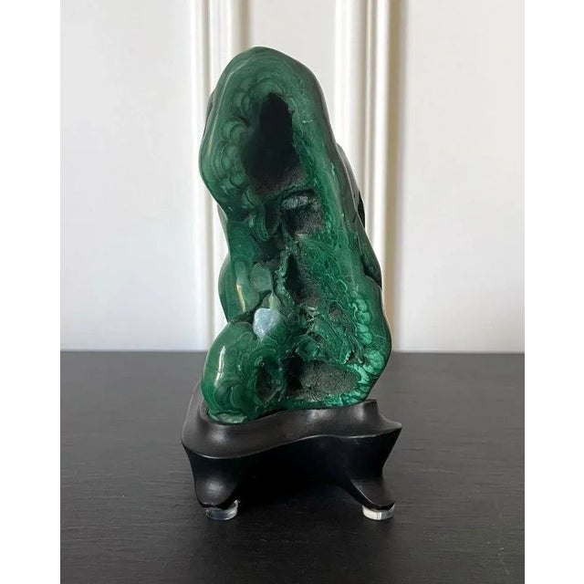 Chinoiserie Early 20th Century Malachite Rock on Display Stand as a Viewing Stone For Sale - Image 3 of 12