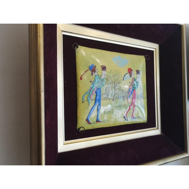 Baroque Rogy, Minstrel Commedia dell arte Clown Buffoon Jester, 1890s, Enamel on Wood, Framed For Sale - Image 3 of 8