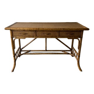 Mid-Century Bamboo Rattan Writing Table, 1960s For Sale