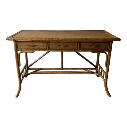 Mid-Century Bamboo Rattan Writing Table, 1960s For Sale