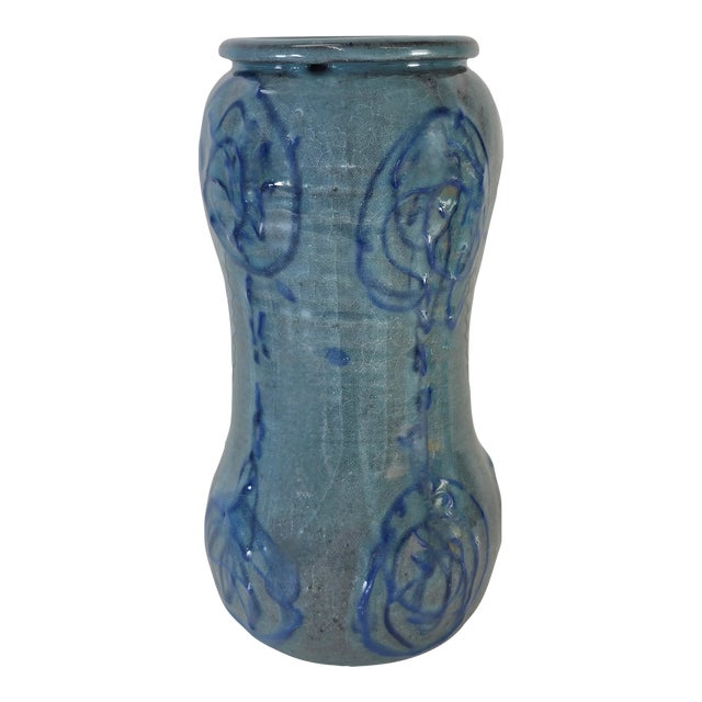 Studio Art Pottery Blue Green Vase 11" For Sale