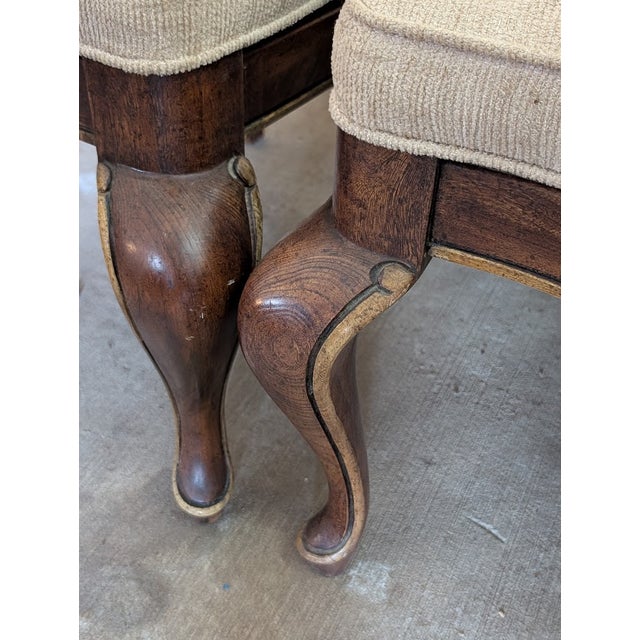 Set of 6 Vintage Gilt-Inlaid Dining Chairs 2 Armchair + 4 Side Chairs With Gold Scrollwork, Cabriole Legs & French Provincial Sty For Sale - Image 4 of 16