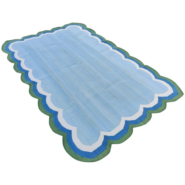 Cotton Scalloped Edge Reversible Rug. Scalloping runs along 5' and 8' sides. These special flat-weave dhurries are hand-...