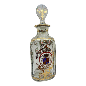 Crystal Perfume Bottle With Its Flower Stopper and Heraldic Coat of Arms 1850 France