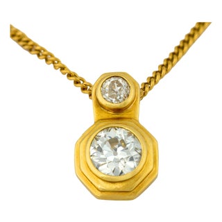 Vintage Diamond 18k and 14k Yellow Gold Necklace For Sale