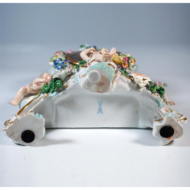 Ceramic The Four Seasons Splendour Clock with Pedestal by Leuteritz for Meissen, 1880s For Sale - Image 7 of 12