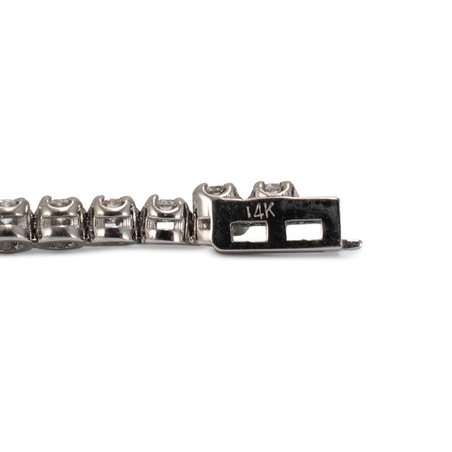 Metal Ladies 14k White Gold 4-Prong 3.20ct Diamond Petite Tennis Bracelet For Sale - Image 7 of 8