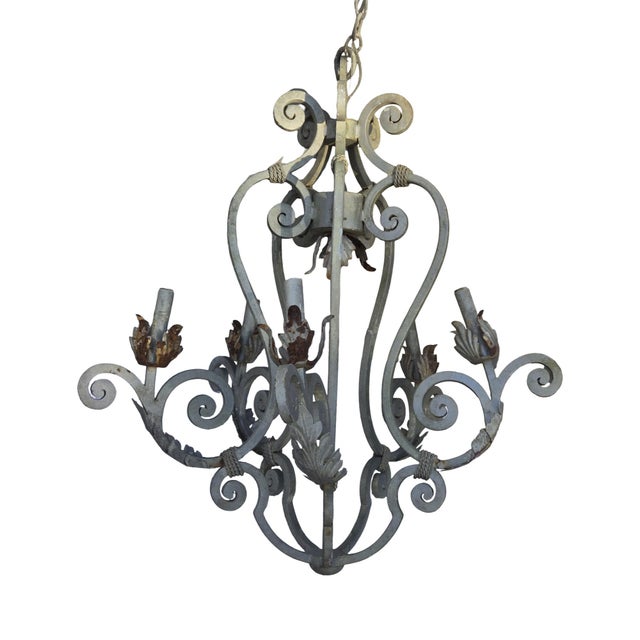 French Early 20th Century Wrought Iron Chandelier 36" For Sale - Image 3 of 11