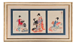 Toyohara Yōshū Chikanobu, Kimono Changing CeremonyTriptych, 1895, Glass, Wood and Paper