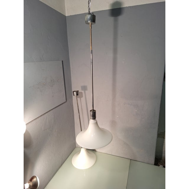 Mid-Century Modern AM/AS Series Pendant Lamp in Glass and White Metal by Franco Albini, Franca Helg and Antonio Piva for Sirrah, Italy, 1970s For Sale - Image 3 of 7
